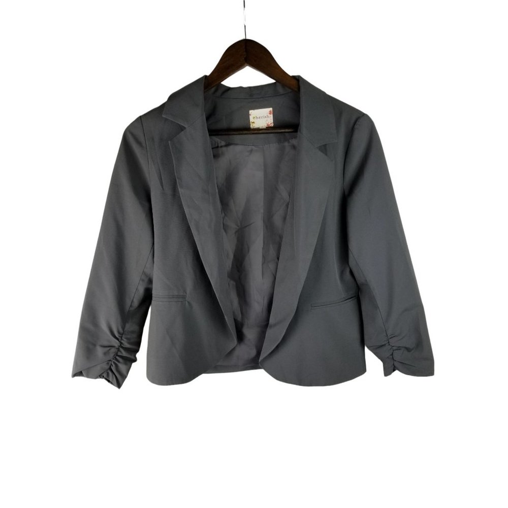 Cherish Open Front Crop Blazer Medium Women's Gray Used